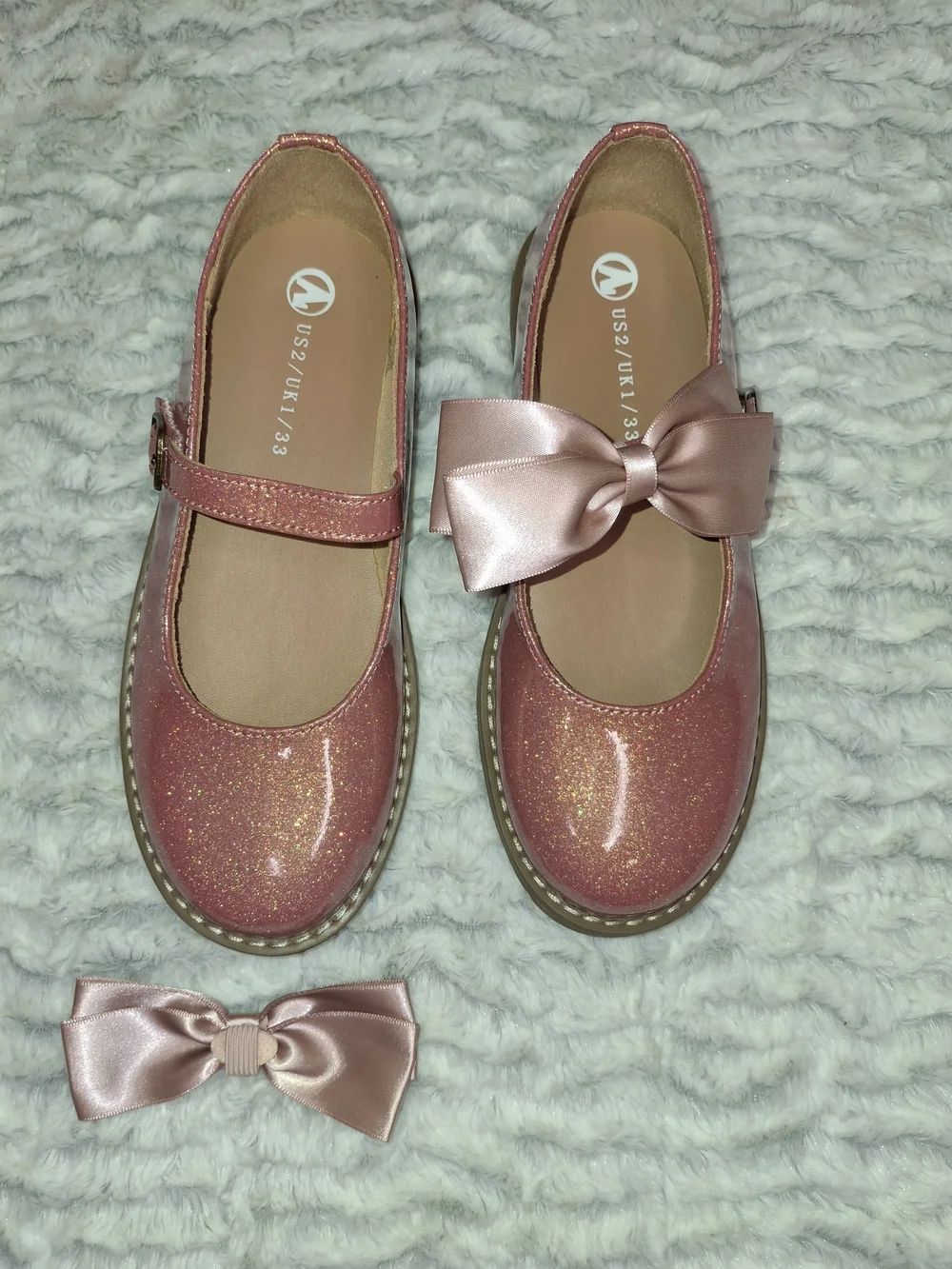 Girls Sparkle Pink Bow Mary Jane Kids Shoes
